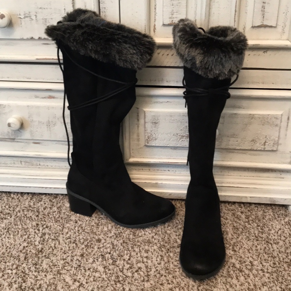 New Target Merona size 9 tall fur boots Black